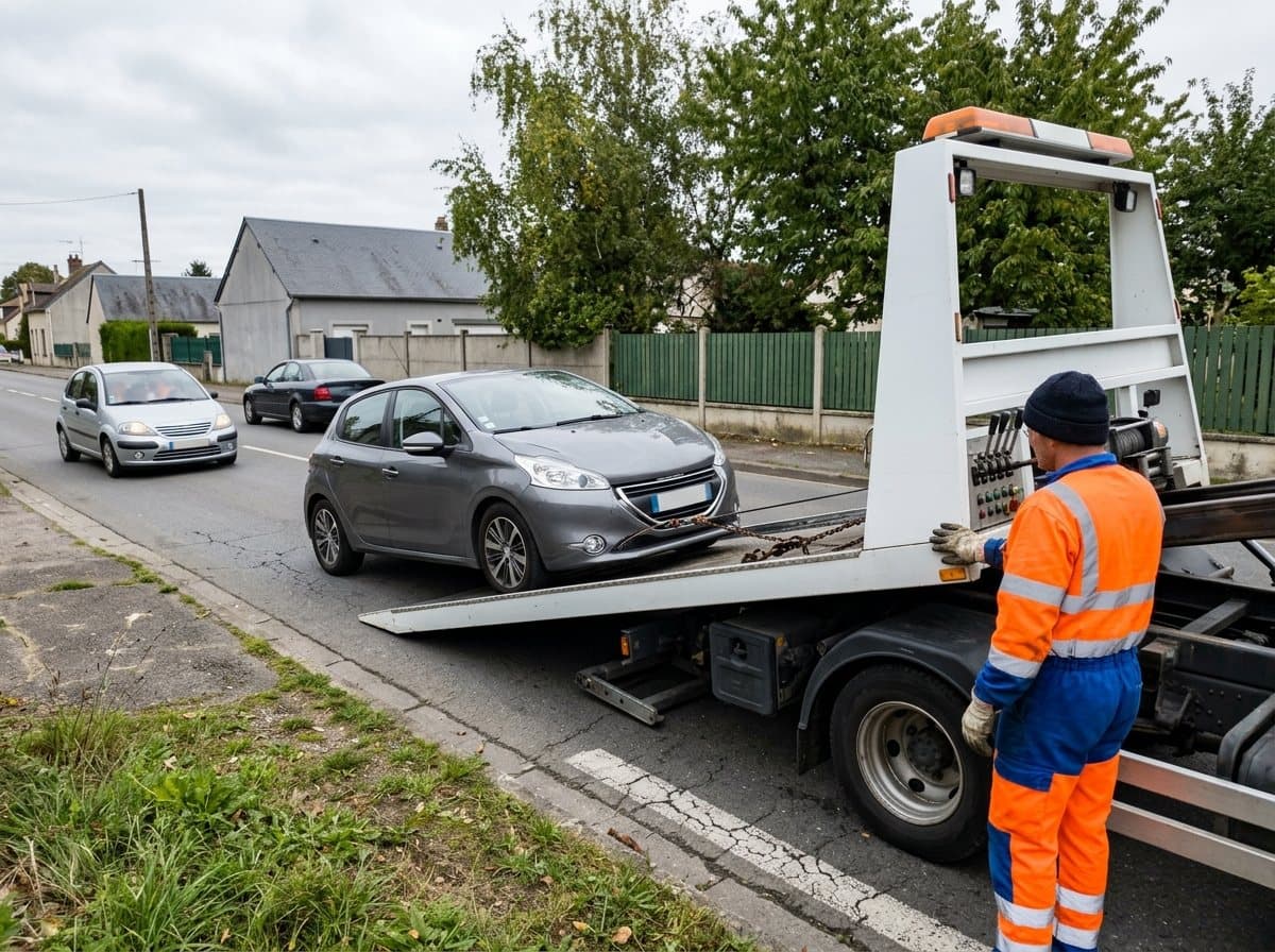 Dépanneuse chargeant une voiture en bord de route